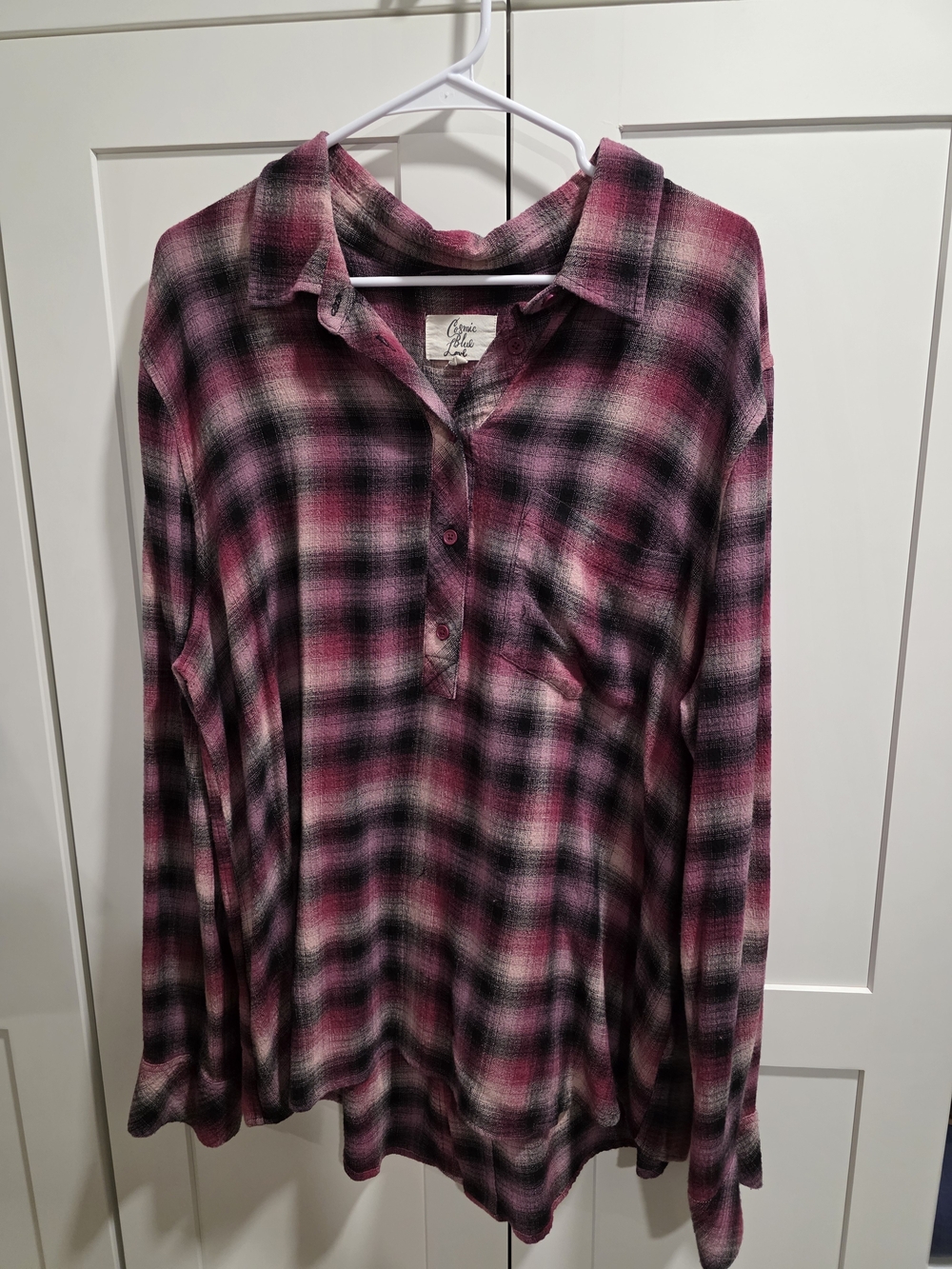 Cozy Pink Plaid Button Pullover